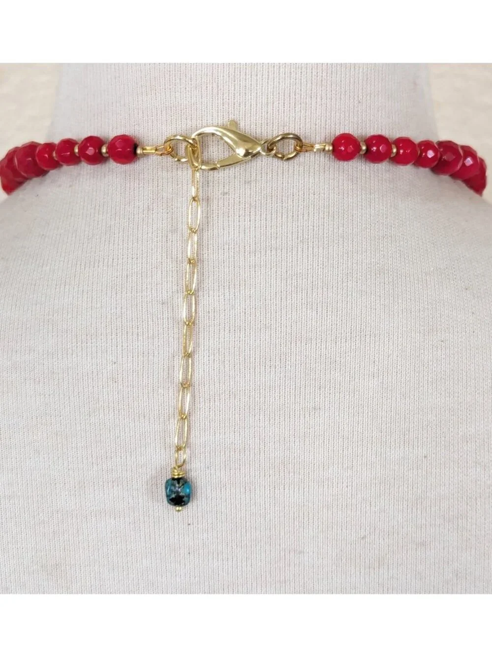 Southwestern Blue Turquoise & Red Coral Strand Statement Necklace